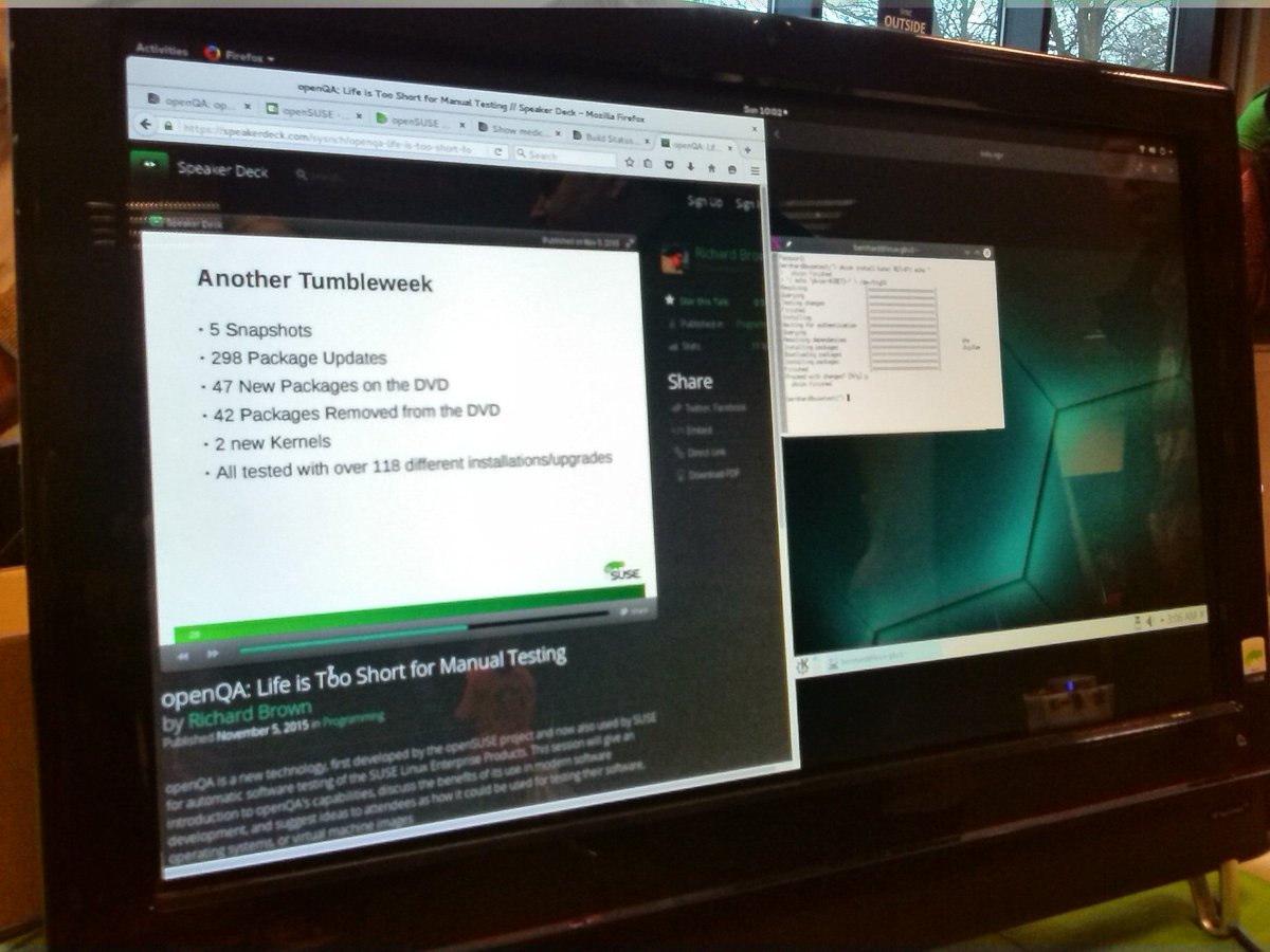 openSUSE_Gr's tweet image. openSUSE at #FOSDEM2016 @sysrich #openQA #tumbleweed