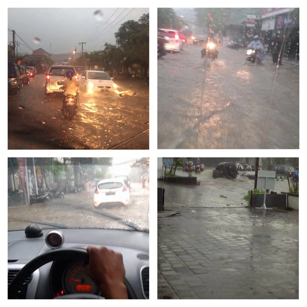 Hujan guyur kawasan Bali Selatan sekitaran T. Benoa. Kurang dr sejam area Kelan, Jimbaran, dan sekitarnya jd kolam.