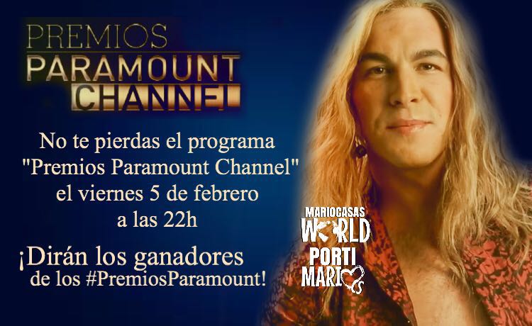 MarioCasasWorld's tweet photo. El viernes 5 de febrero a las 22h en el canal @paramount_spain, diran los ganadores d los #PremiosParamountChannel https://t.co/oi81j8zfmz