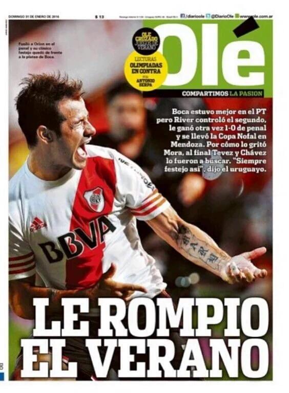 PasionRiverRP's tweet photo. Tapa del diario Olé:
"Le Rompió el Verano" https://t.co/GX4kgkLjQS