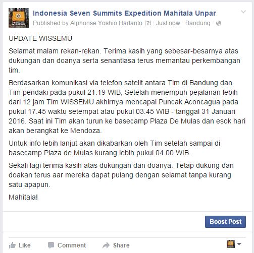 Kabar dari Aconcagua! lengkapnya like and share di facebook ya! #wesuppurtWISSEMU #bandungjuara <a href="/infobdg/">BANDUNG ᮘᮔ᮪ᮓᮥᮀ</a>