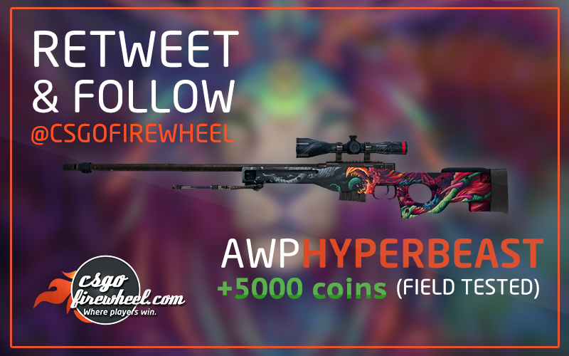 CSGOFireWheel's tweet photo. GIVEAWAY!
AWP HYPERBEAST (FT) RT and FOLLOW @CSGOFireWheel TO ENTER!!! 

winner: Feb. 7th https://t.co/aqqRmTFrXi