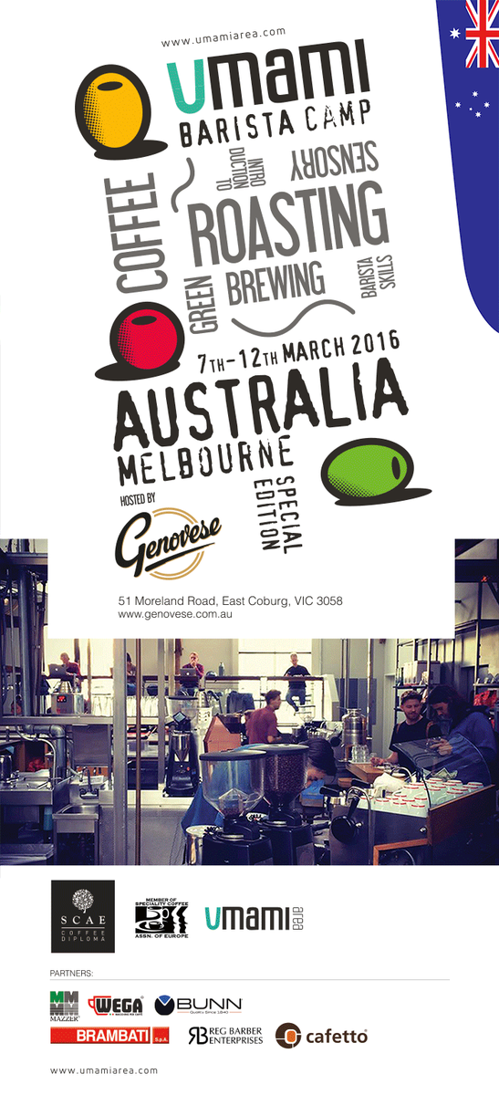 UmamiAustralia's tweet photo. Join the Umami Barista Camp in AUSTRALIA with Cofee Diploma System certifications @SCAE_Community @GenoveseCoffee https://t.co/ZgeN2Eti9j