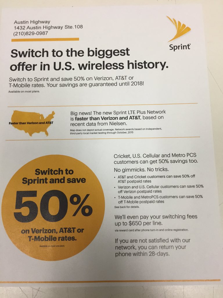 SprintStore_774's tweet photo. beautiful day 2 switch 2 Sprint!! 1432 Austin Hwy SA TX 78209 @cwarrior007 @SprintCentralTX #sprint4sa https://t.co/QXIBbgGev7