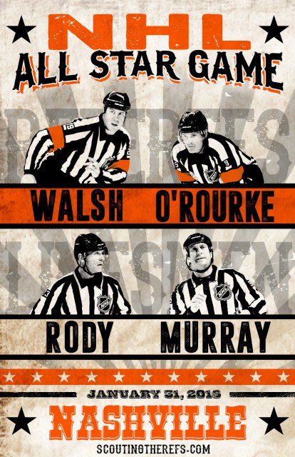 Tonight's #NHLAllStar Referees &amp; Linesmen - Walsh, O'Rourle, Rody, &amp; Murray: 
scoutingtherefs.com/2016/01/11653/…