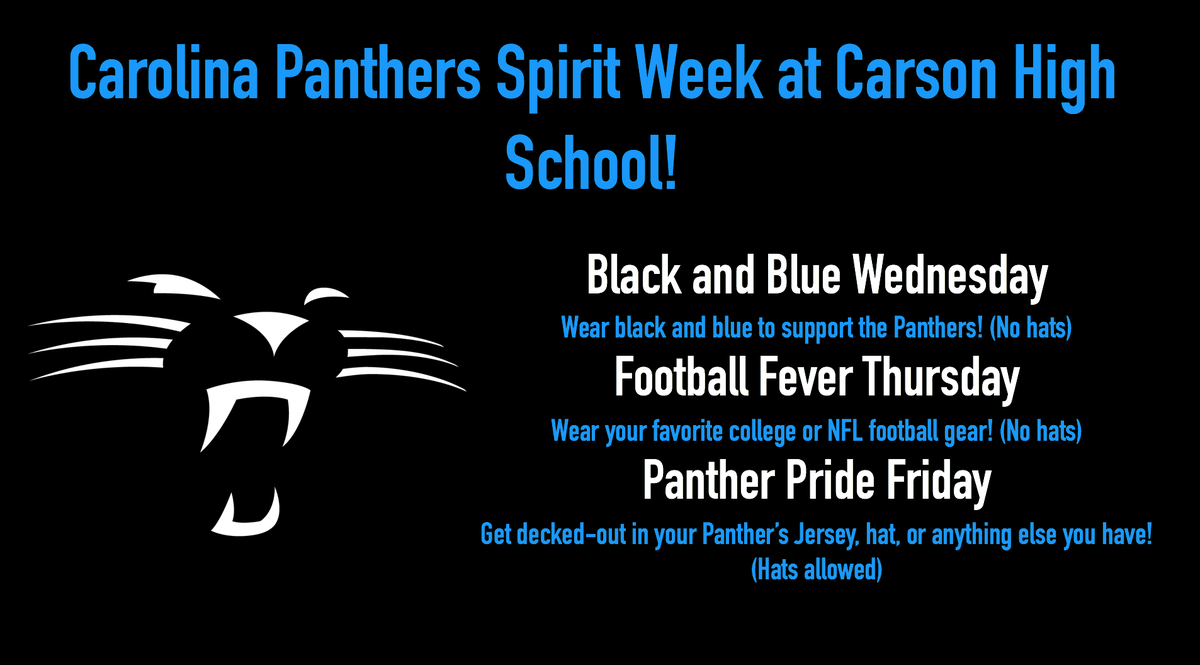 ADelliSantiCKH's tweet photo. Panther's Spirit Week at Carson! 500 RTs and I will wear a Panthers jersey, not a Broncos jersey, on Friday! https://t.co/rmLK5Onj9G
