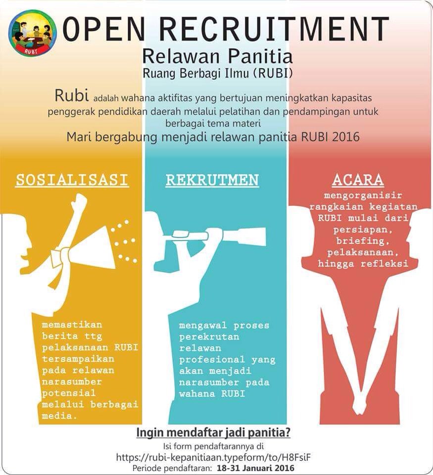 Ruangberbagilmu's tweet photo. Selamat pagiiii. Pendaftaran relawan panitia RUBI resmi ditutup tadi malam.Terimakasih bagi teman2 yg sdh mendaftar https://t.co/P9YqI8VeYc