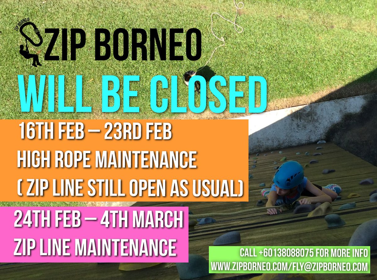 zipborneo's tweet photo. #ZipBorneo will be doing our routine maintenance for these following dates. For info, call +60138088075 @KKCity https://t.co/MsNmuT65Kj