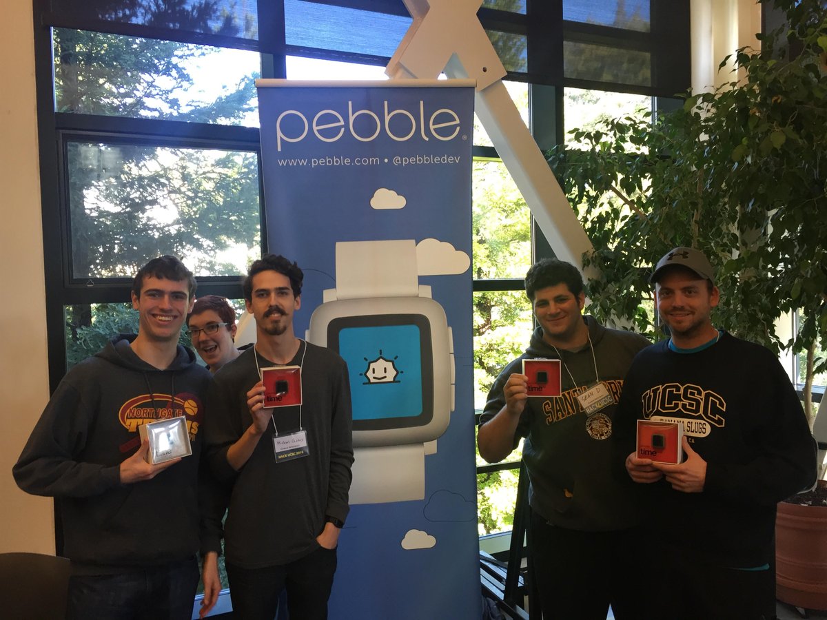 PebbleDev's tweet photo. Congratulations to team HealthNet from #HackUCSC who each took home a shiny new Pebble Time! https://t.co/G5h2JzJL2Y