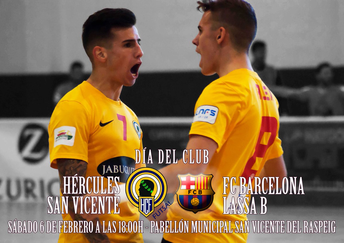 HerculesSanViFS's tweet photo. Este sábado te necesitamos llenando y animando el pabellón una vez más. ¡Nos la jugamos ante el @FCBfutbolsala 'B'! https://t.co/uXVmLwVdXS