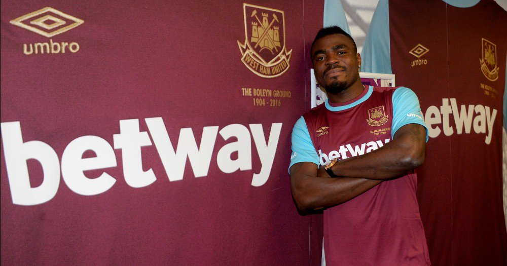 WestHam's tweet photo. ICYMI: Watch Emmanuel Emenike's first interview as a #WHUFC player here > https://t.co/Ge5rjiSLl2 #WelcomeEmmanuel https://t.co/3m3l3S1gHa
