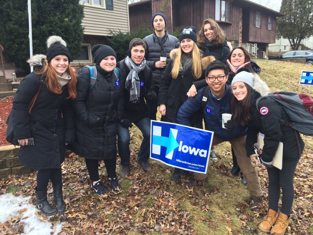 NUforHillary's tweet photo. Thanks for having us @HillaryforIA. We had a ton of fun knocking on doors! #iacaucus #ImWithHer https://t.co/ycFVv2E2RI