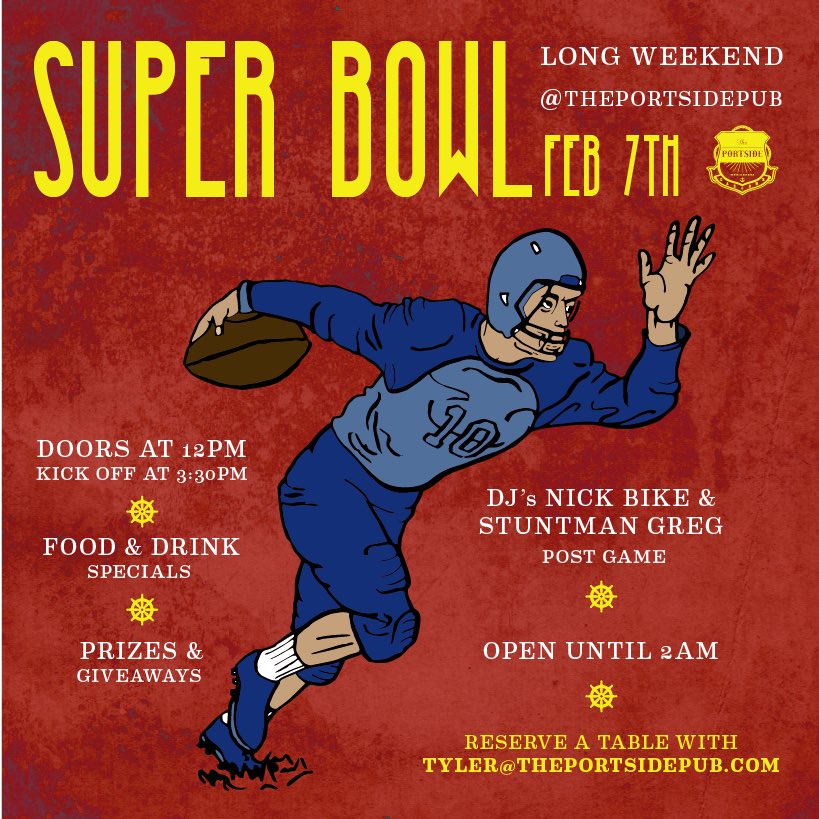 PortsideDoorGuy's tweet photo. One week to go! Come join me @ThePortsidePub for SB 50 https://t.co/3BKWe8NyTe