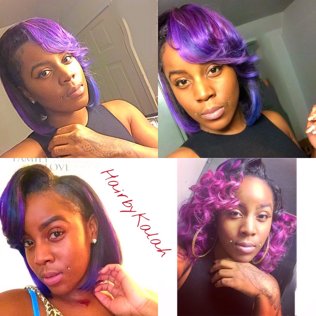 HairbyKalah's tweet image. #twopart #sewin #flipovermethod #bobcut #haircolor #purplehair #fushiahair #colorist #hairbykalah
