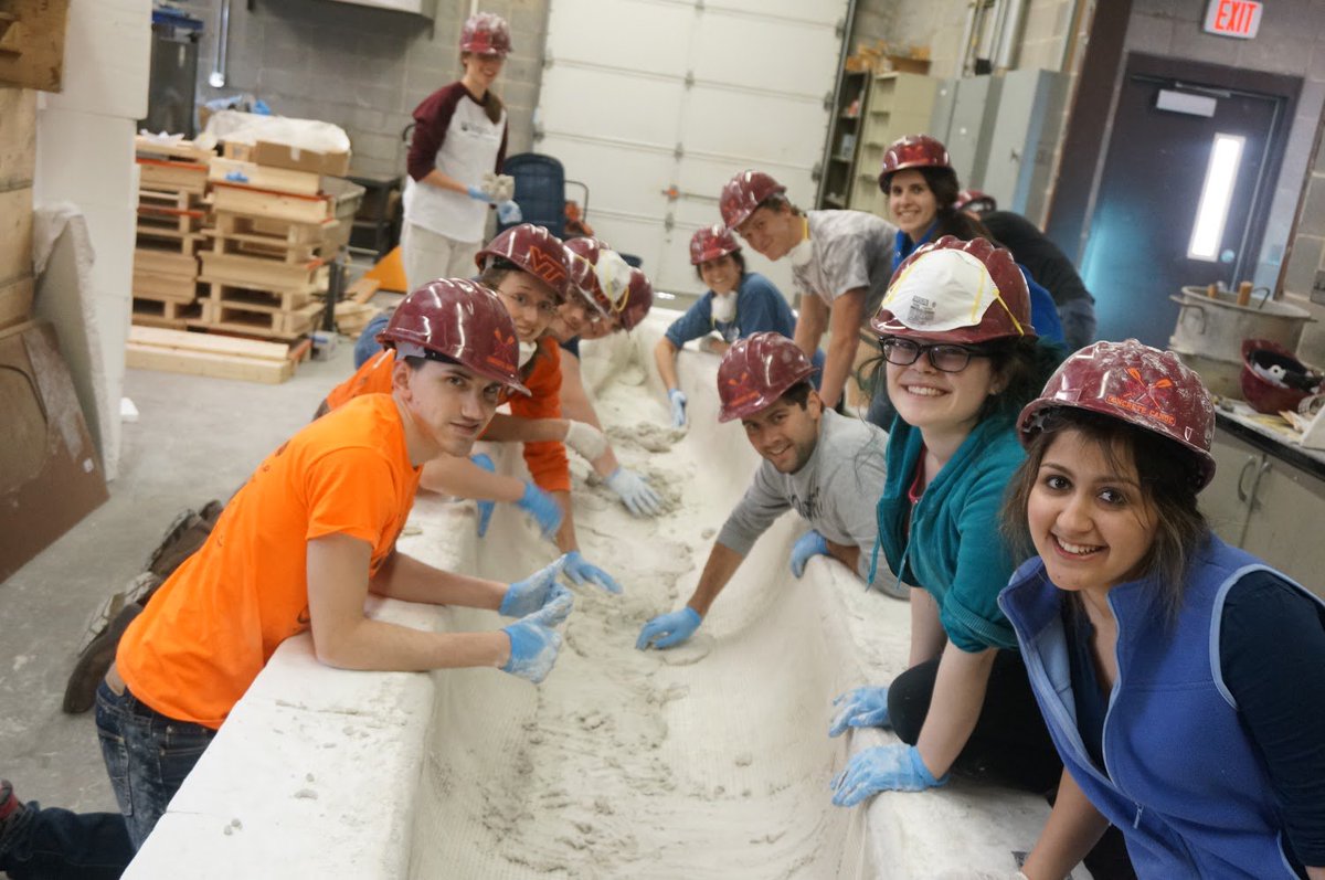 VTConcreteCanoe's tweet photo. "Pour" Day was a success!! 25 members put an incredible 206 man-hours worth of work! VA Conference, here we come! https://t.co/qsYIB3rW3W