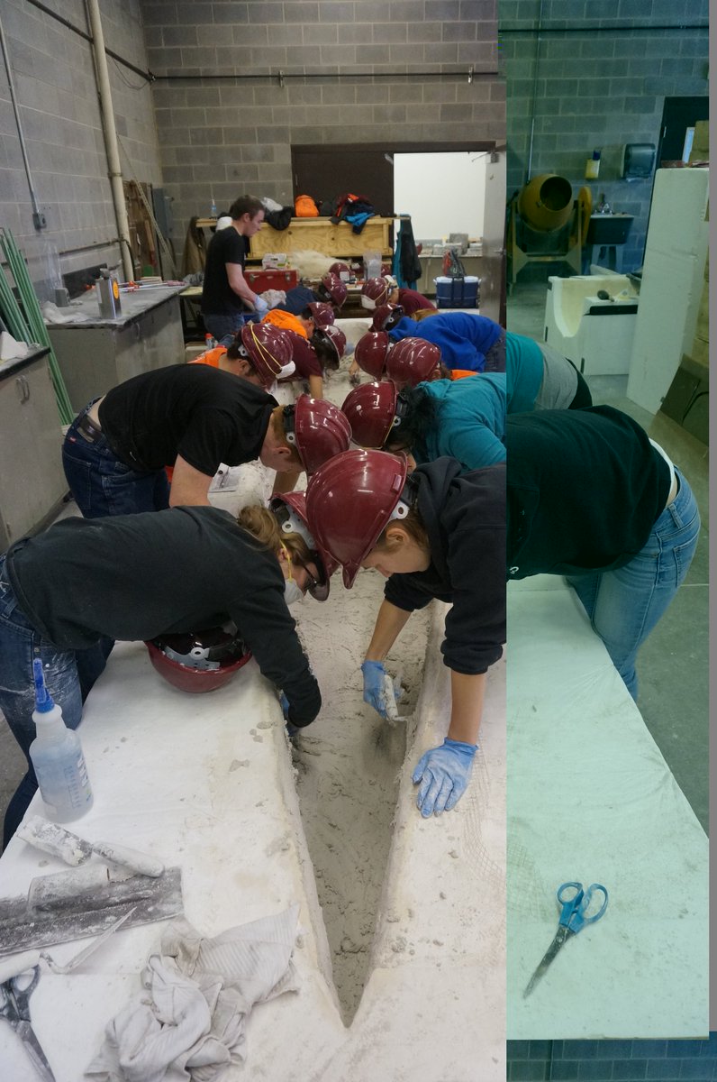 VTConcreteCanoe's tweet photo. "Pour" Day was a success!! 25 members put an incredible 206 man-hours worth of work! VA Conference, here we come! https://t.co/qsYIB3rW3W