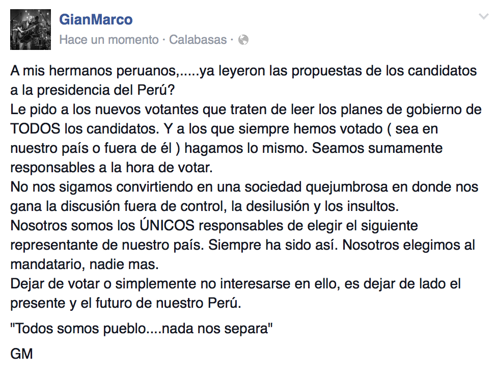 gianmarcomusica's tweet photo. a mis hermanos peruanos.... https://t.co/XqKvWN3qgU