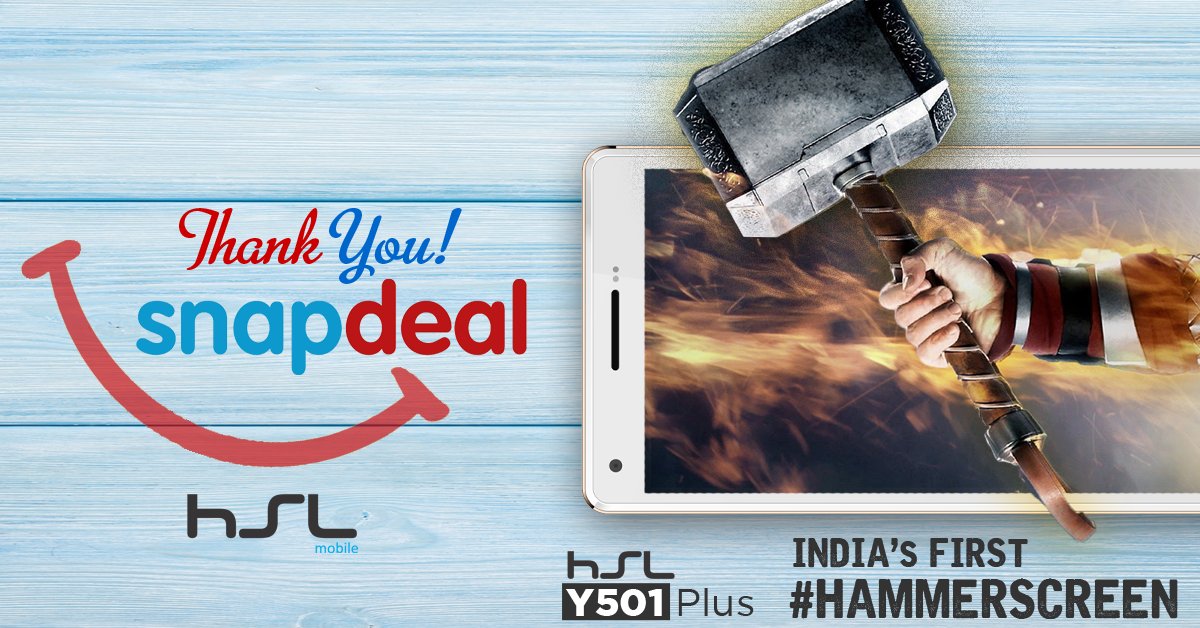 HSLmobileindia's tweet photo. Thank you @snapdeal for giving us the platform to launch India's first #HammerScreen phone-https://t.co/lOYY95u6A0 https://t.co/cuGMag7ycN