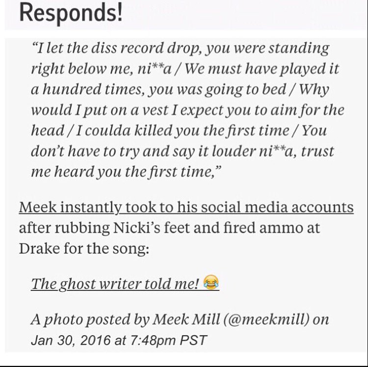 DreadLoxxx's tweet photo. Lmfao 😂 you're an idiot @meekmill #weakmill @Drake KILLED you - or even more hilarious, a #GhostWriter killed you 😂 https://t.co/FLWncDlMLJ