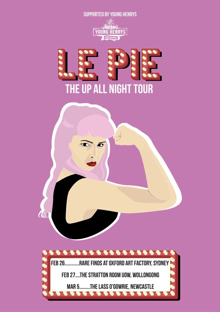 micaela_spears's tweet photo. LE PIE IS GOING ON TOUR THIS MONTH!!!! #lepie @the_OAF #lassogowrie #uowbar #oaf https://t.co/f1Mn65m4ly
