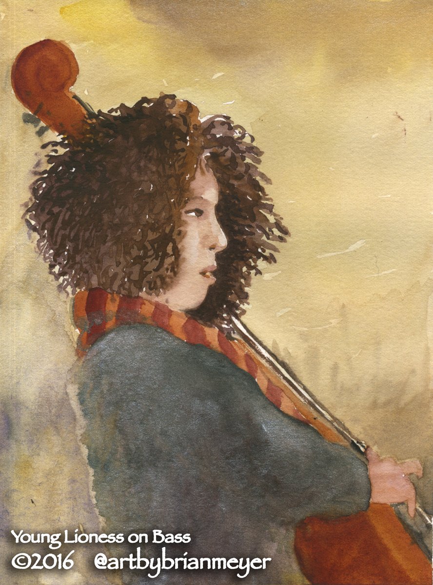 ArtByBrianMeyer's tweet photo. Young Lioness on Bass #watercolor mini 5x7 #jazz #sdjazz #sandiego #californiamusic @panama66sd #music #bass https://t.co/5yCa6CXo1G