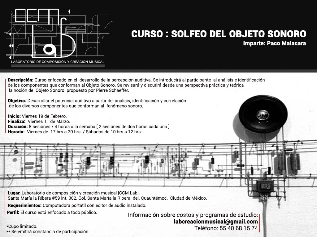 ccm_lab's tweet image. CURSO : SOLFEO DEL OBJETO SONORO 
Inscripciones abiertas
+info: labcreacionmusical@gmail.com