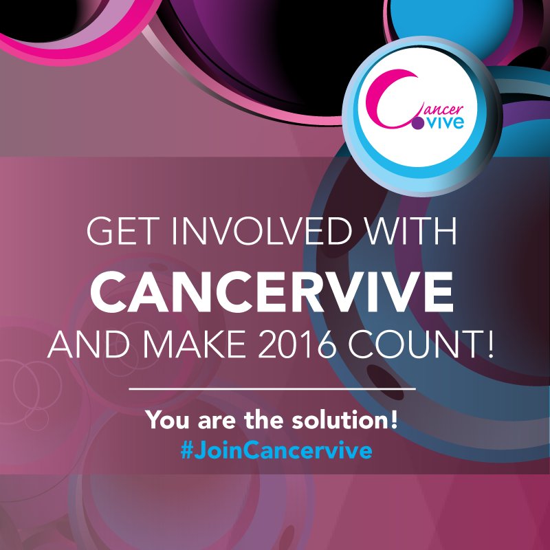 Get involved with Cancervive and make 2016 count! You are the solution #JoinCancervive goo.gl/Y5HMoh