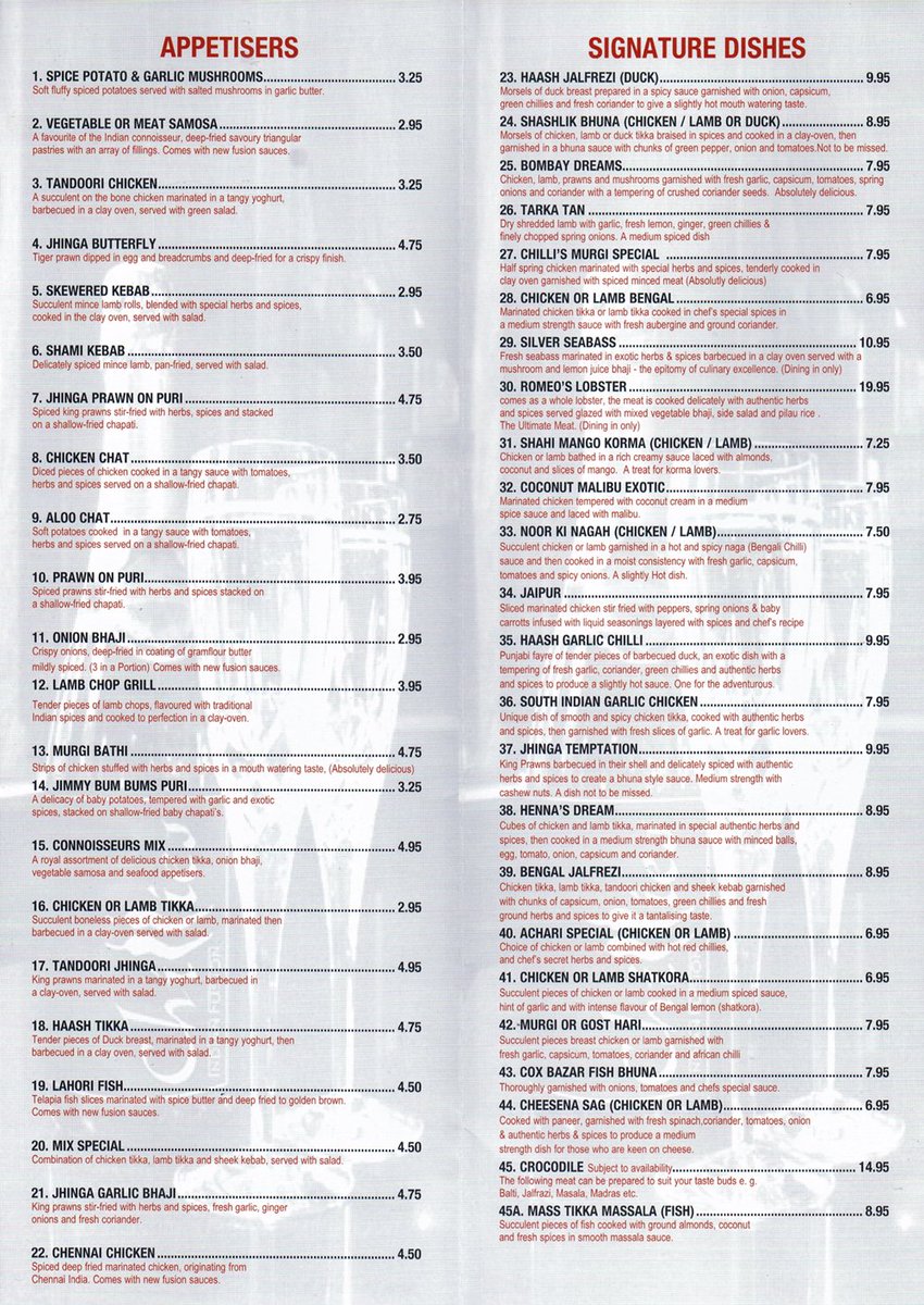 Chillies Restaurant 🌶️ of South Woodham Ferrers on X: Here's our menu.  Prices correct 1216. Call us for a table booking or takeaway 01245426200  #Indian #Fusion #Dining t.colWEdmHAYuB  X