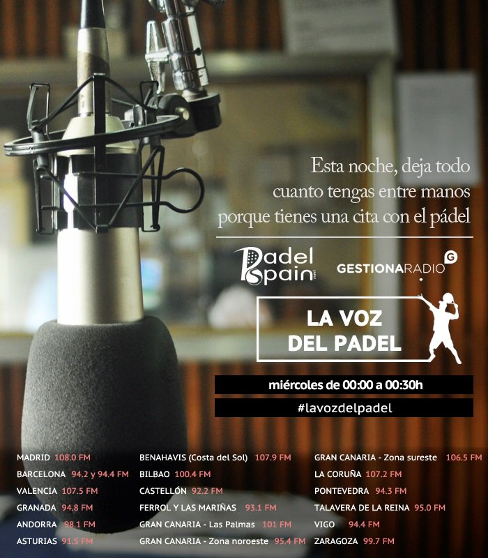 PadelSpain's tweet photo. Estamos en las ondas. El #padel llega a la radio de la mano de @GestionaRadio los martes por la noche. Te esperamos! https://t.co/rX7g0H2vtP