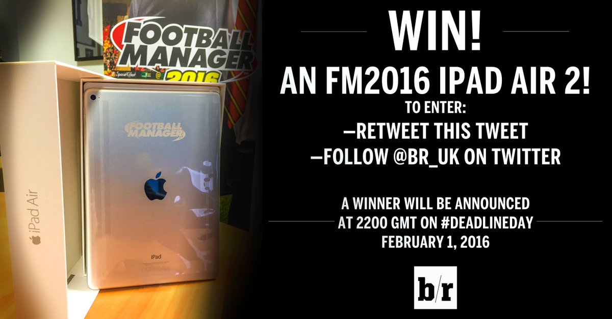 brfootball's tweet image. WIN! An #FM16-customised iPad Air 2!

To enter our #DeadlineDay giveaway
—RT this tweet 
—follow @br_uk by 2200 UK!