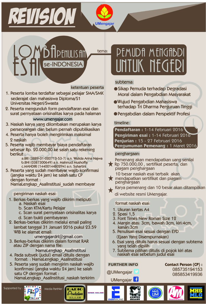 gemapedia_'s tweet photo. Terbaru! @Lomba_Menulis @infolomba_indo @infomalang @infoUINmaliki @infokostmalang @InfoLOMBA @infolombanulis https://t.co/gsE0R0m7NP
