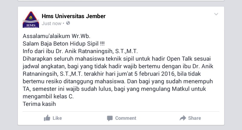 Info dari jurusan Teknik Sipil Unej