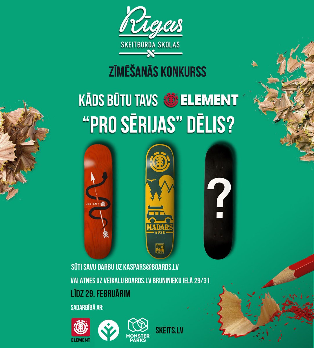 Rīgas Skeitborda skola rīko zīmēšanas konkursu! Vairāk info: goo.gl/ZoFXV8
#element #balvas #iespejas