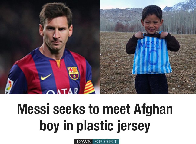 dawnsport_'s tweet photo. Barcelona football star Lionel Messi seeks to meet Afghan boy in plastic jersey
https://t.co/xtNioo4C1Y https://t.co/E4lyGJXH1t