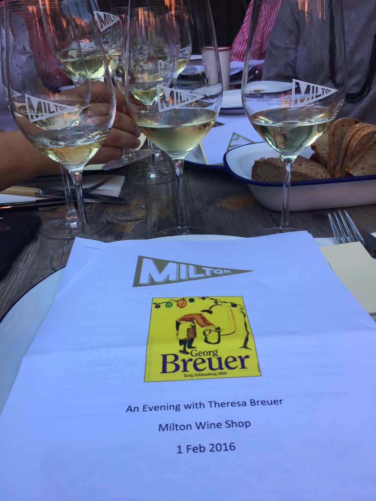 Excited to be drinking Georg Breuer riesling <a href="/MiltonWineShop/">Milton</a>, and hearing all about the wines from Theresa Breuer!