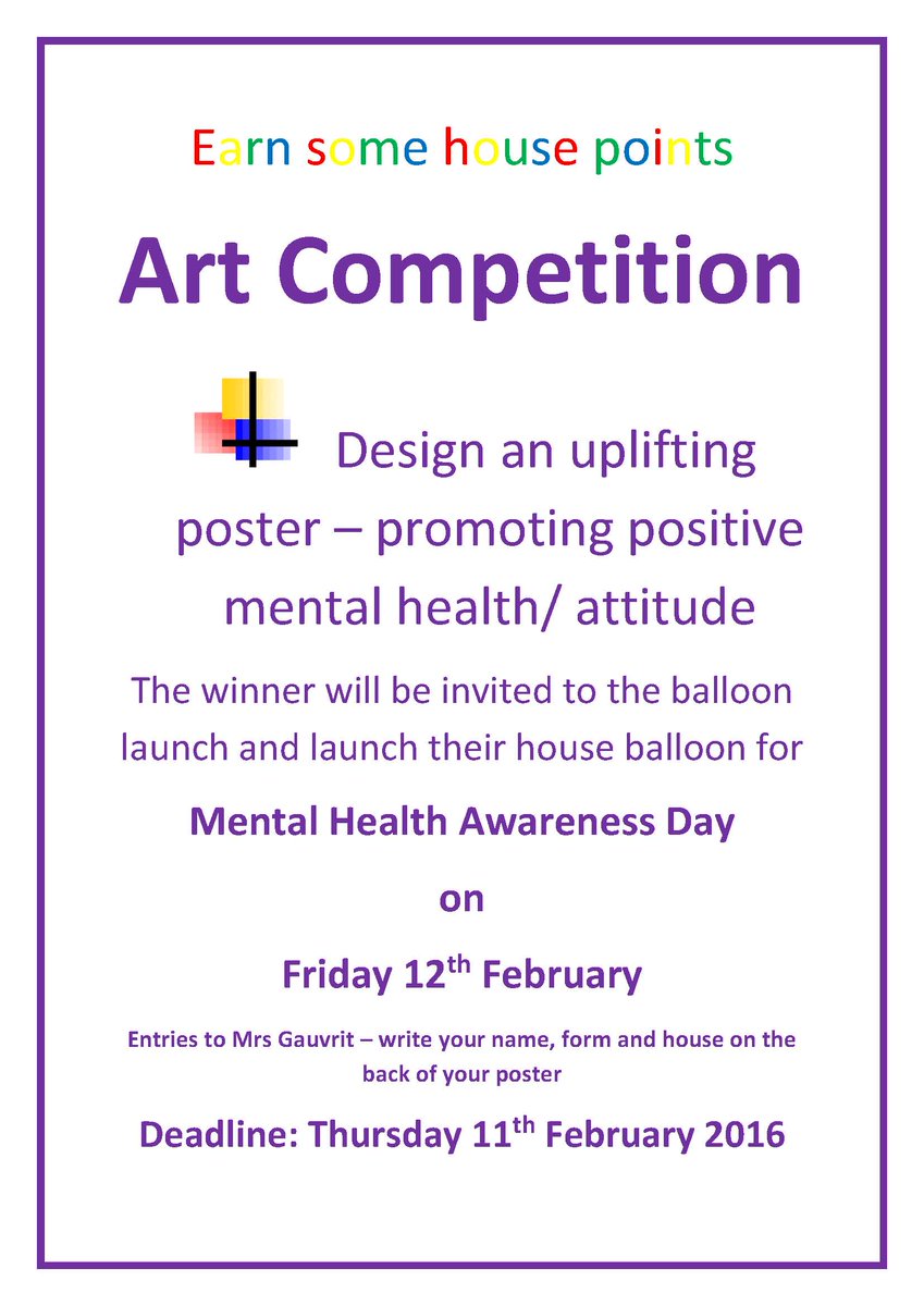 Huxlow_Falcons's tweet photo. A chance for the Blue Falcons to earn extra house points in the Art Competition promoting positive mental health https://t.co/aIWFn8tkJ9