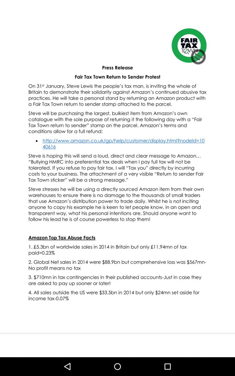 chorltontraders's tweet photo. Via Steve @fairtaxtown -return to sender Amazon personal tax protest - nice idea if up for it #Chorlton -deets below https://t.co/6j2F0Z02Qd