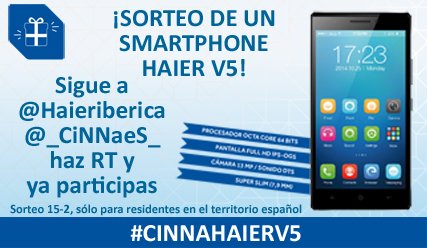 _CiNNaeS_'s tweet photo. Sigue @Haieriberica y @_CiNNaeS_  haz RT y participa en #sorteo de un espectacular Smartphone Haier V5 #cinnaHaierV5 https://t.co/wdwV6Hh39V