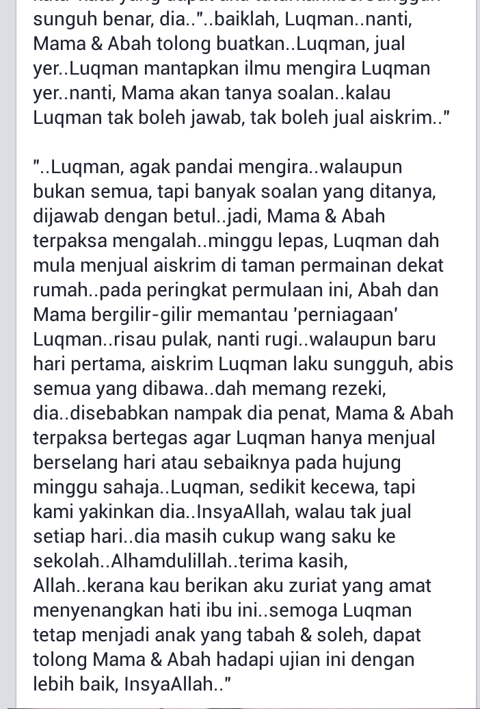MalayFoodHunter's tweet photo. Luqman bukan nak susahkan mama. kalau boleh nak usaha sendiri. Bertuah ibubapa luqman mempunyai anak sepertinya. https://t.co/a2iuYXVj8H