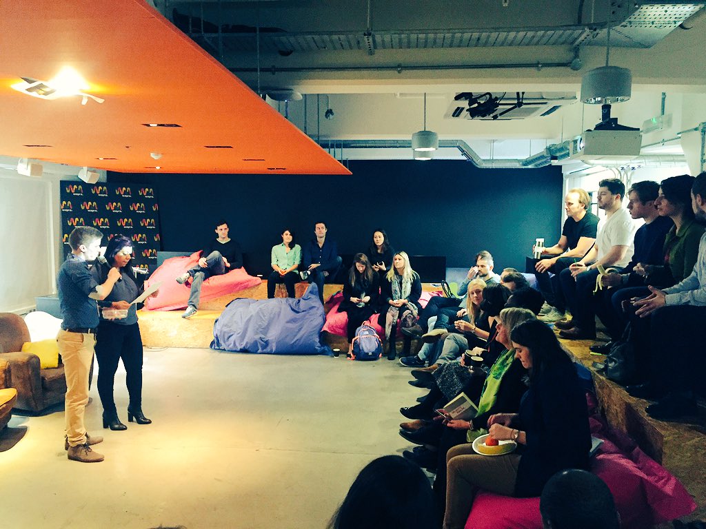 WayraUK's tweet photo. So, #Welcome2Wayra Week has started! Our new #startup cohort is seated ahead of @garystew's intro! #startuplife https://t.co/M2zOrf4u4N