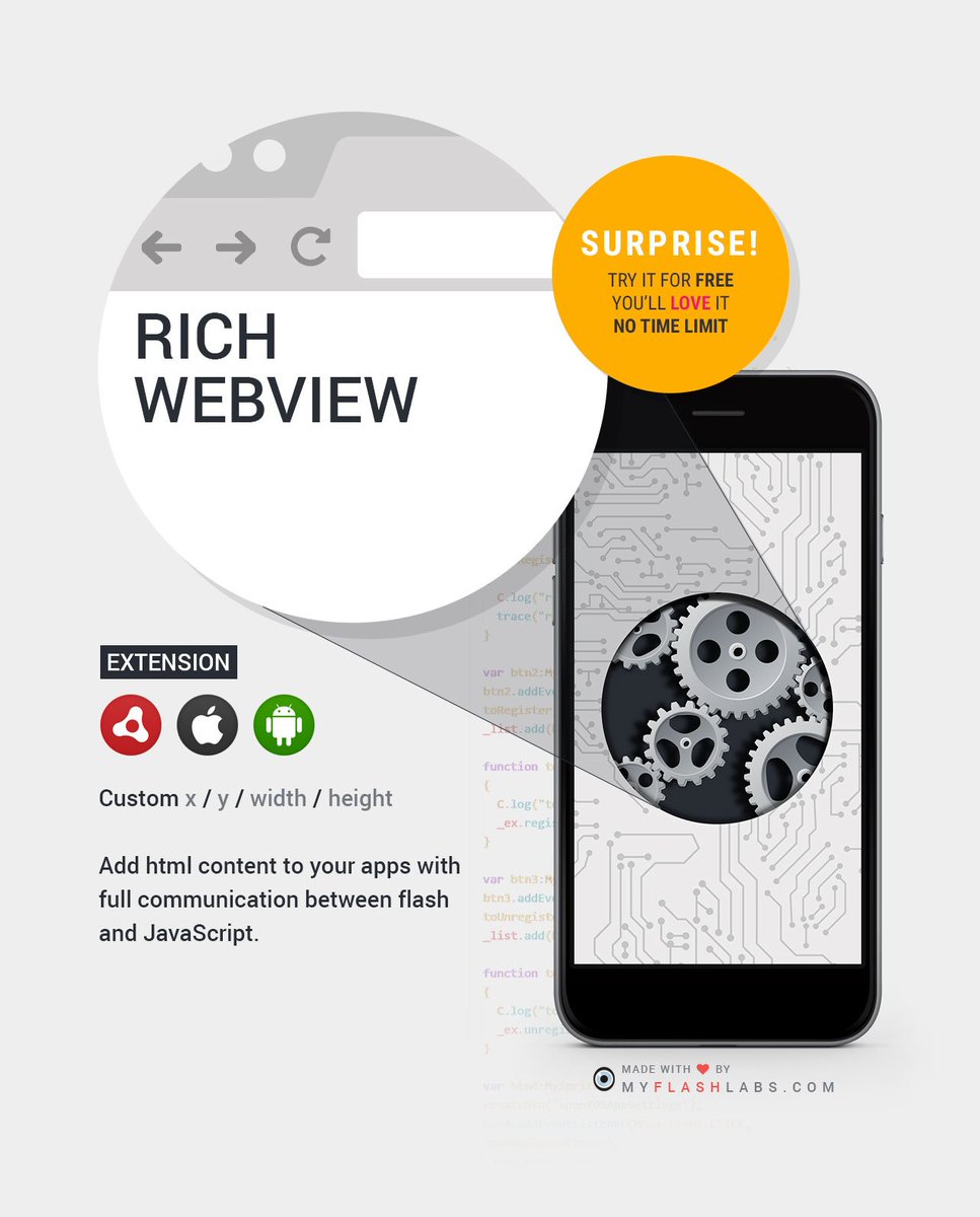 myflashlab's tweet image. #StageWebView has some shortcomings, but #RichWebview #ANE covered it all, even more! 💪💪💪
myflashlabs.com/product/rich-w…