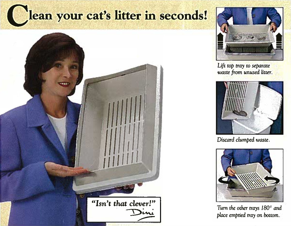 Found this gem from 1995 – big shoulders pads are almost back and so is the best litter box ever: <a href="/luuupproducts/">Luuup</a>