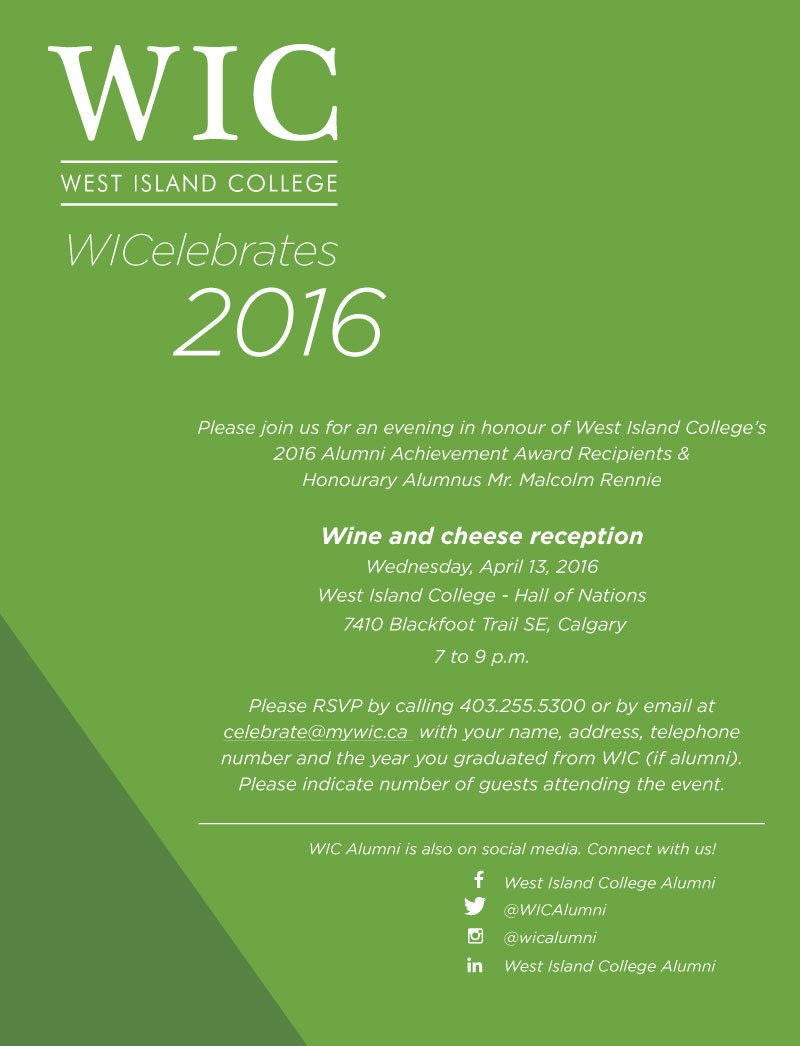 WICYYC's tweet image. Help us honour our Distinguished Alumni and Honourary Alumnus Mr. Rennie at WICelebrates April 13, 2016! @WICAlumni