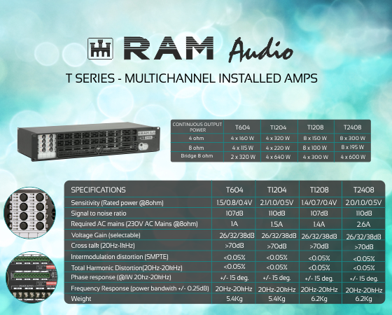 AudioAmplifiers's tweet image. RAM Audio T Series- #Multichannel #InstalledAmps. bit.ly/1LH1uqf #ProAudio #Poweramps