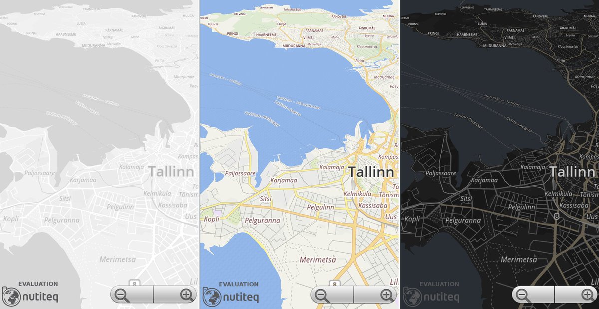 Nutiteq's tweet photo. You get 3 pre-designed styles with Nutiteq Maps SDK now https://t.co/xxrEH1xLFA Grey, Bright &amp; Dark #openstreetmap https://t.co/4iF5gdSIc1