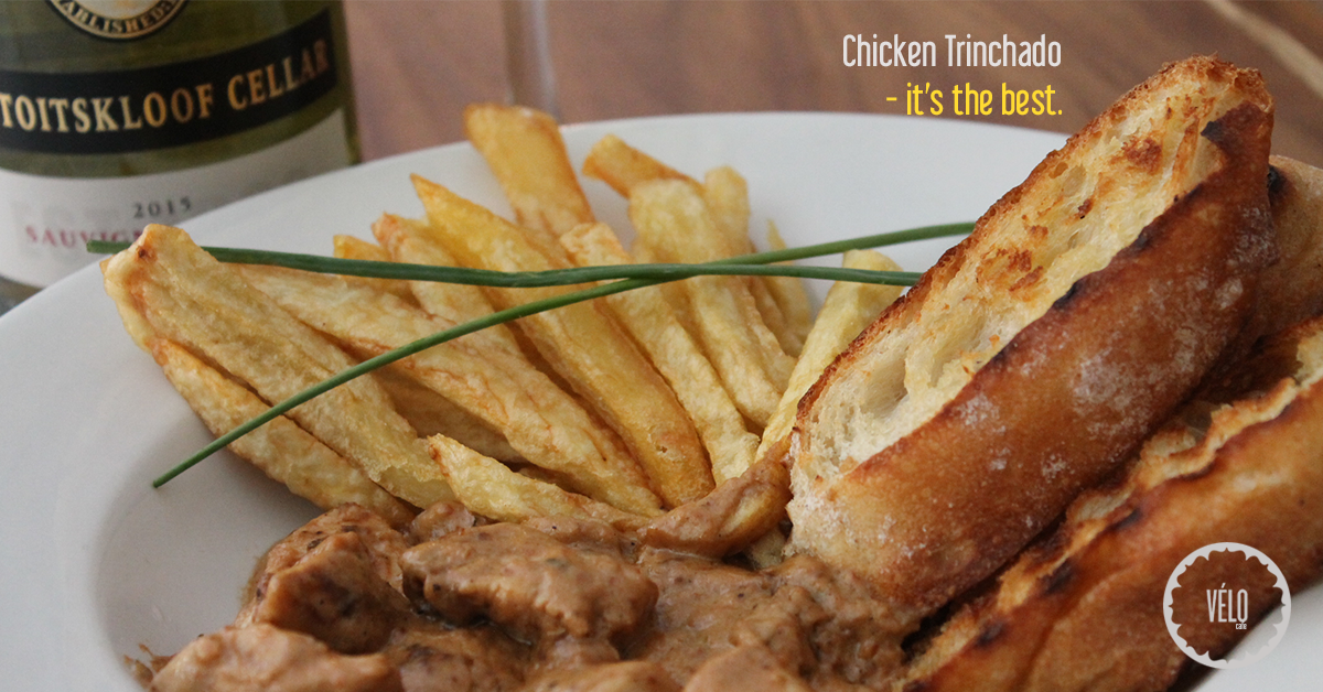 velocafeza's tweet photo. Chicken Trinchado, toasted ciabatta, hand cut chips and a glass of white wine - R90 Our Feb lunch and dinner special https://t.co/X7toqnNgnU