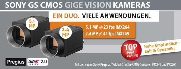 Neue Sony #GigE-Vision-Kameras mit Pregius™Global-Shutter-CMOS-Sensoren (IMX249 und IMX264): tinyurl.com/zamx5o6