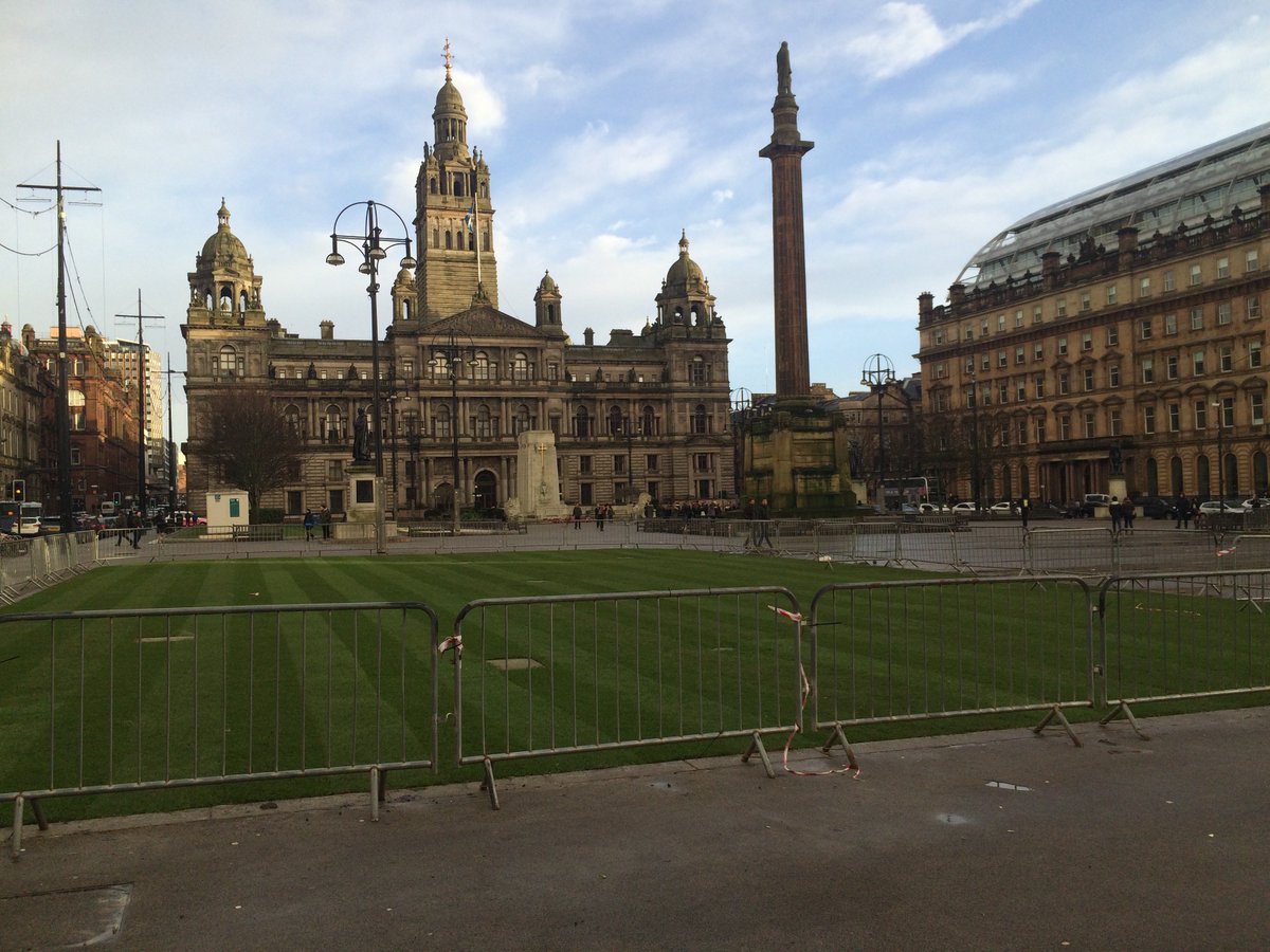 RestoreGeorgeSq's tweet photo. Turf with hatches for events utilities. Crush barriers. No seating west. Crumbling surface. What a mess @glasgowcc https://t.co/pDsYjExqkD