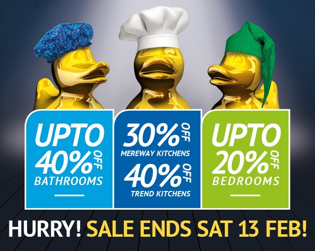 NortonHomestyle's tweet photo. Our Gold Duck Sale ends Sat 13 Feb. Luxury #bathrooms #kitchens #bedrooms at great prices! https://t.co/qfkBPNriJj https://t.co/Q2wWL3gmNh
