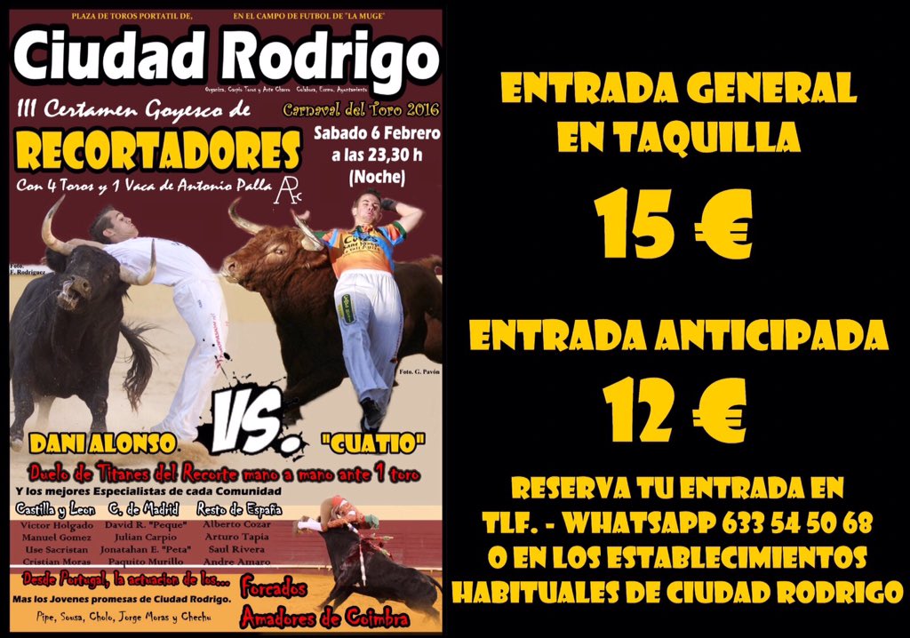 Compra tu entrada anticipada y ahorrare 3 euros ! En el bar la glorieta o restaurante la bodega de Ciudad Rodrigo